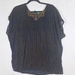 vintage Joanna black gold short sleeve shirt 70s 80s disco